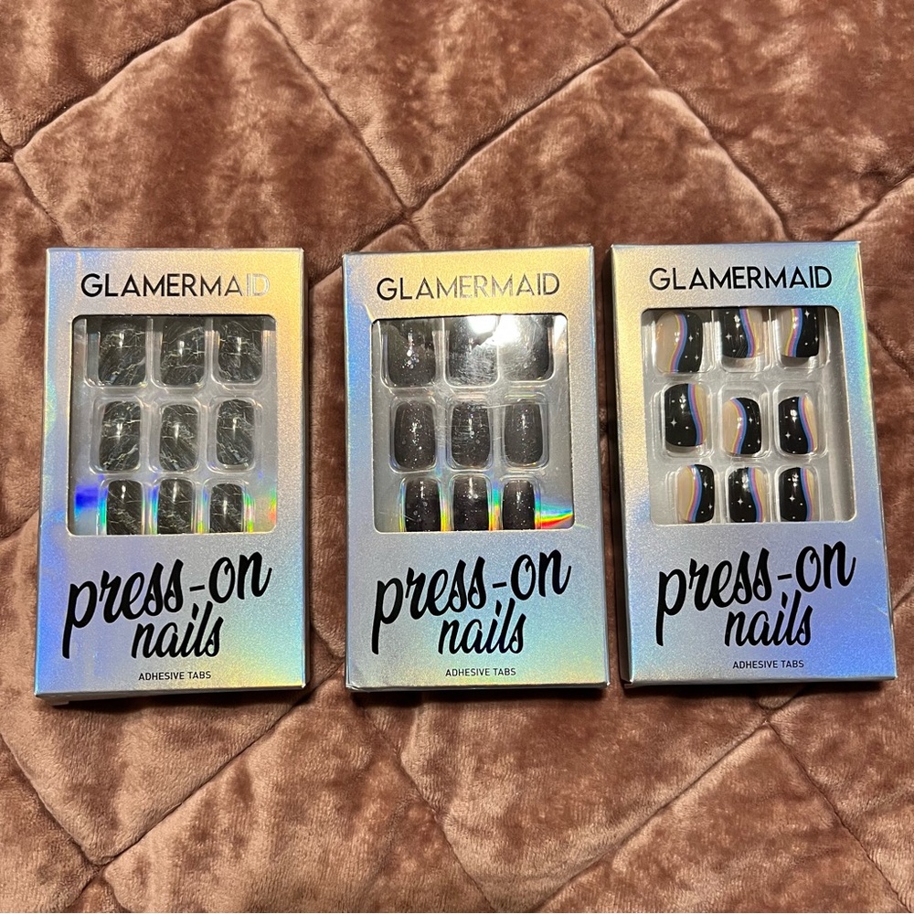 Glamermaid Press-On Nails: Night Sky, Peacock Blue Marble, & Star River